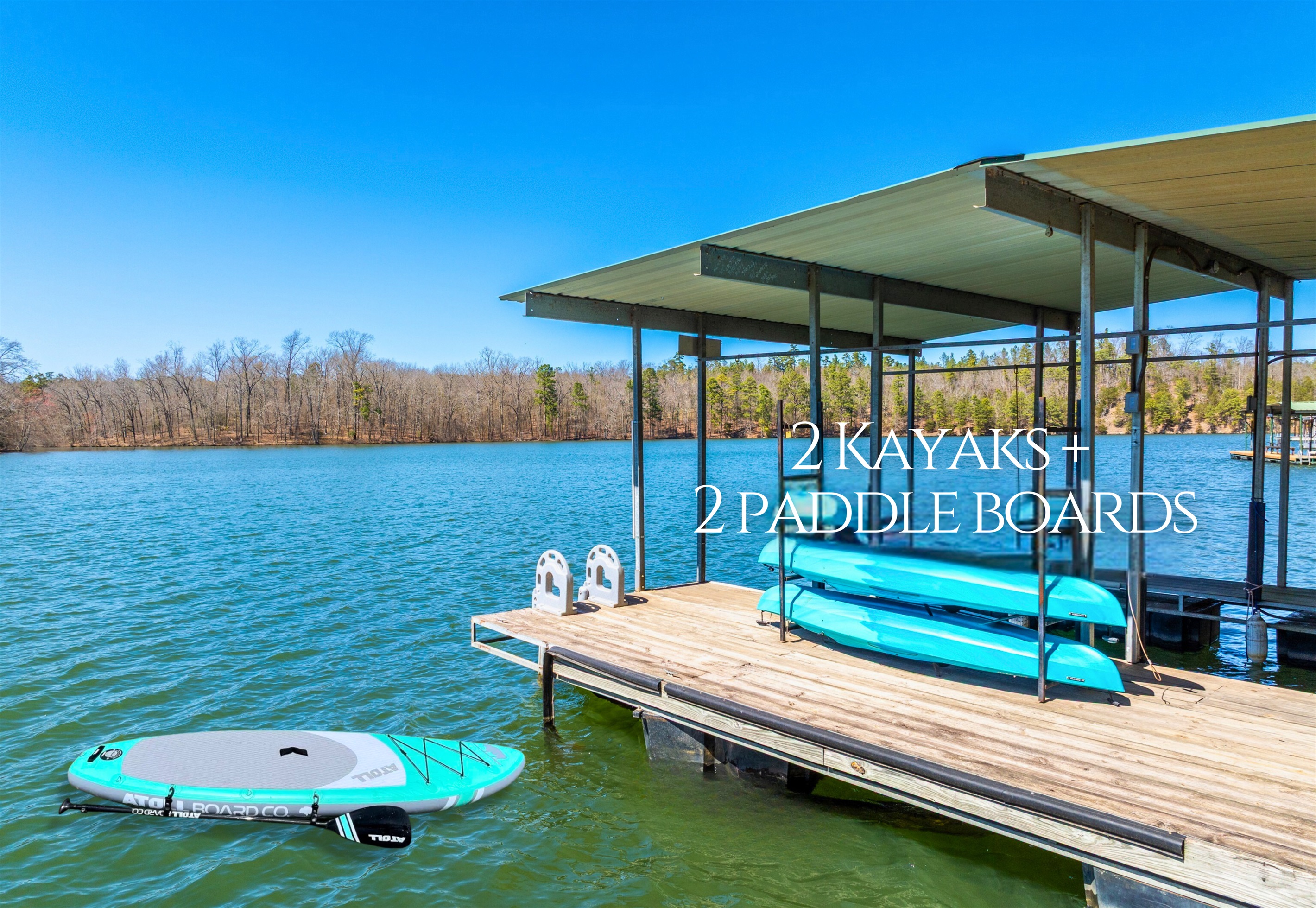 Launch your adventure from the private dock with kayaks and paddle boards, making the most of Lake Hamilton's calm waters.