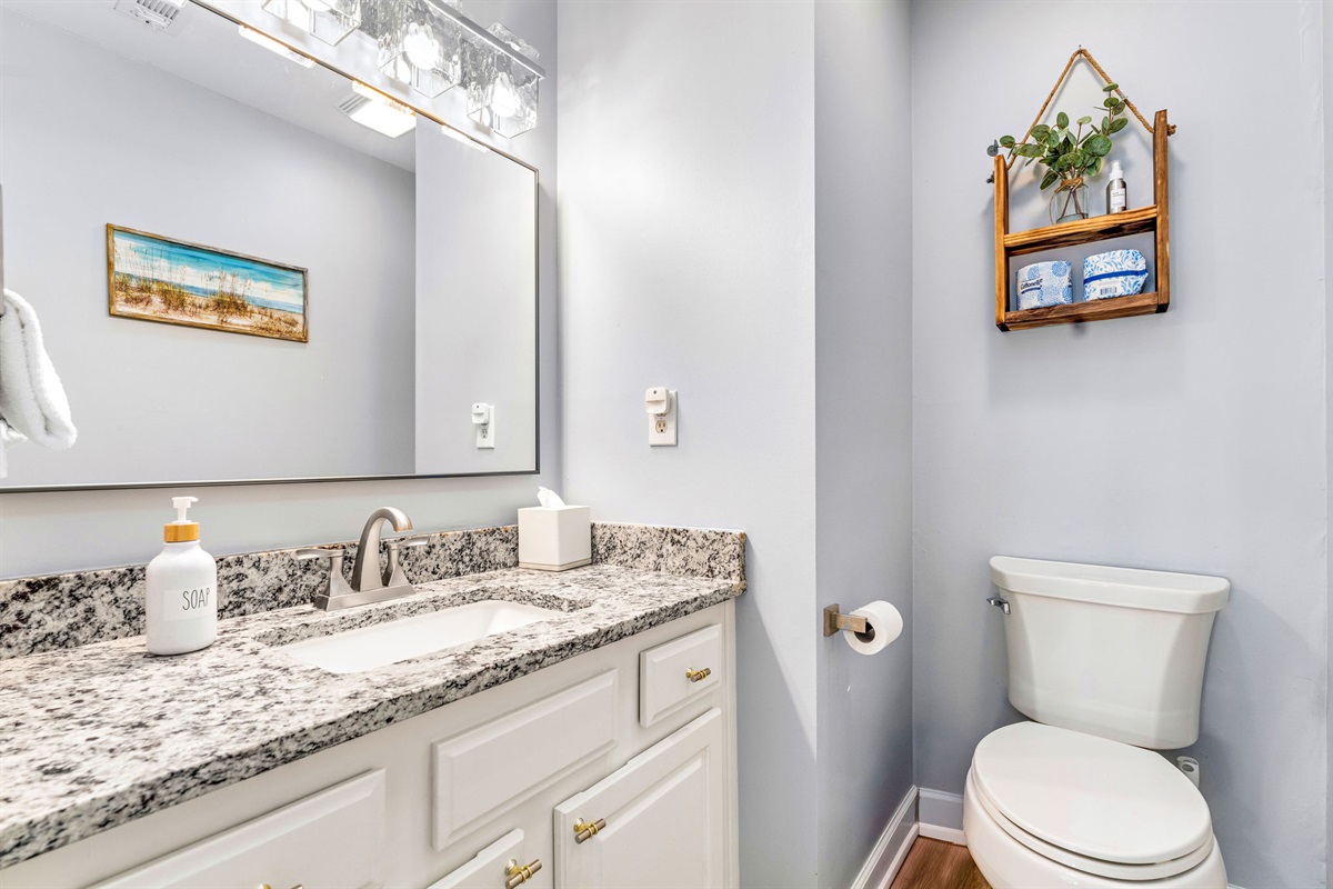 Half bathroom located next to the kitchen (lower level)
