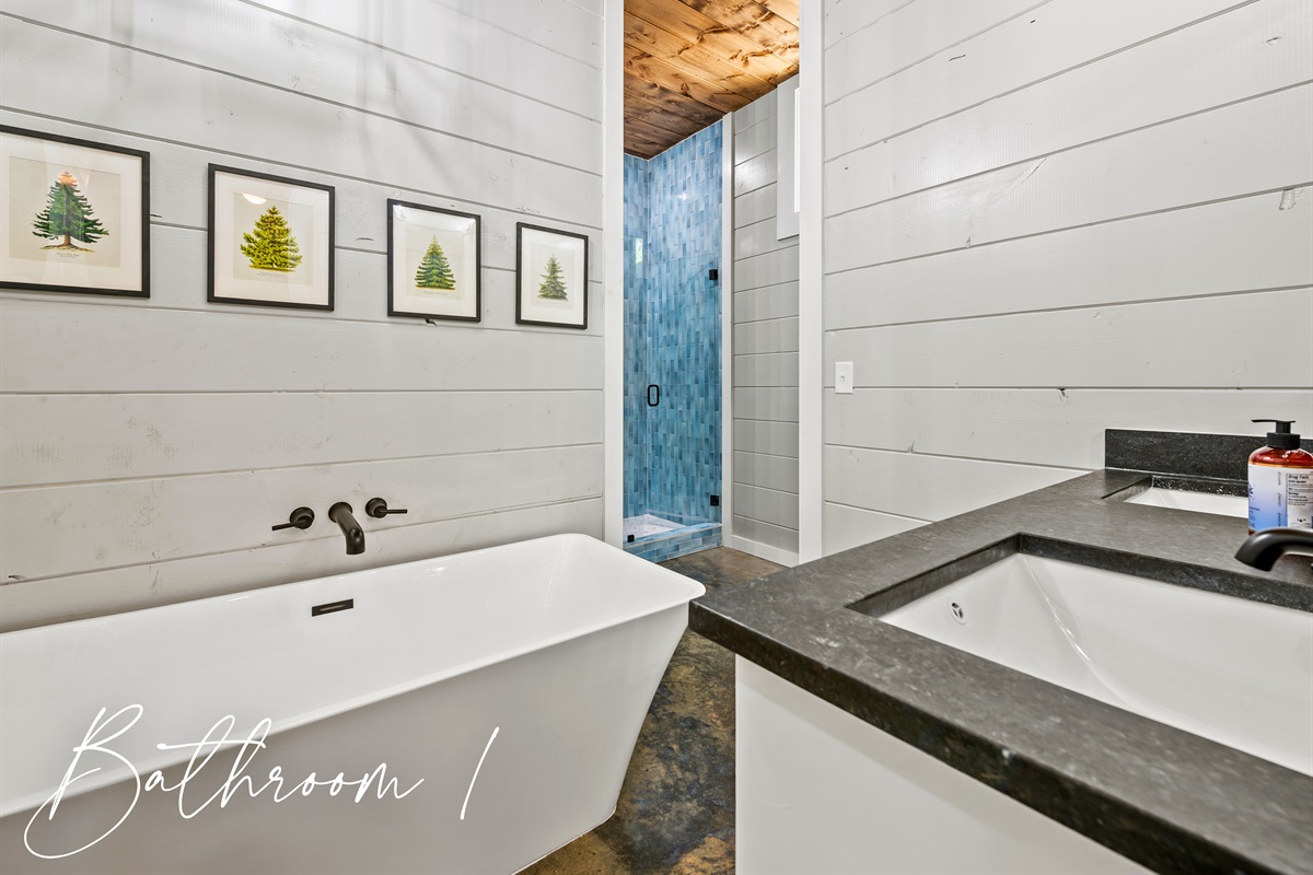 Indulge in a spa day every day in our stylish bathroom, complete with a soaking tub and serene views.