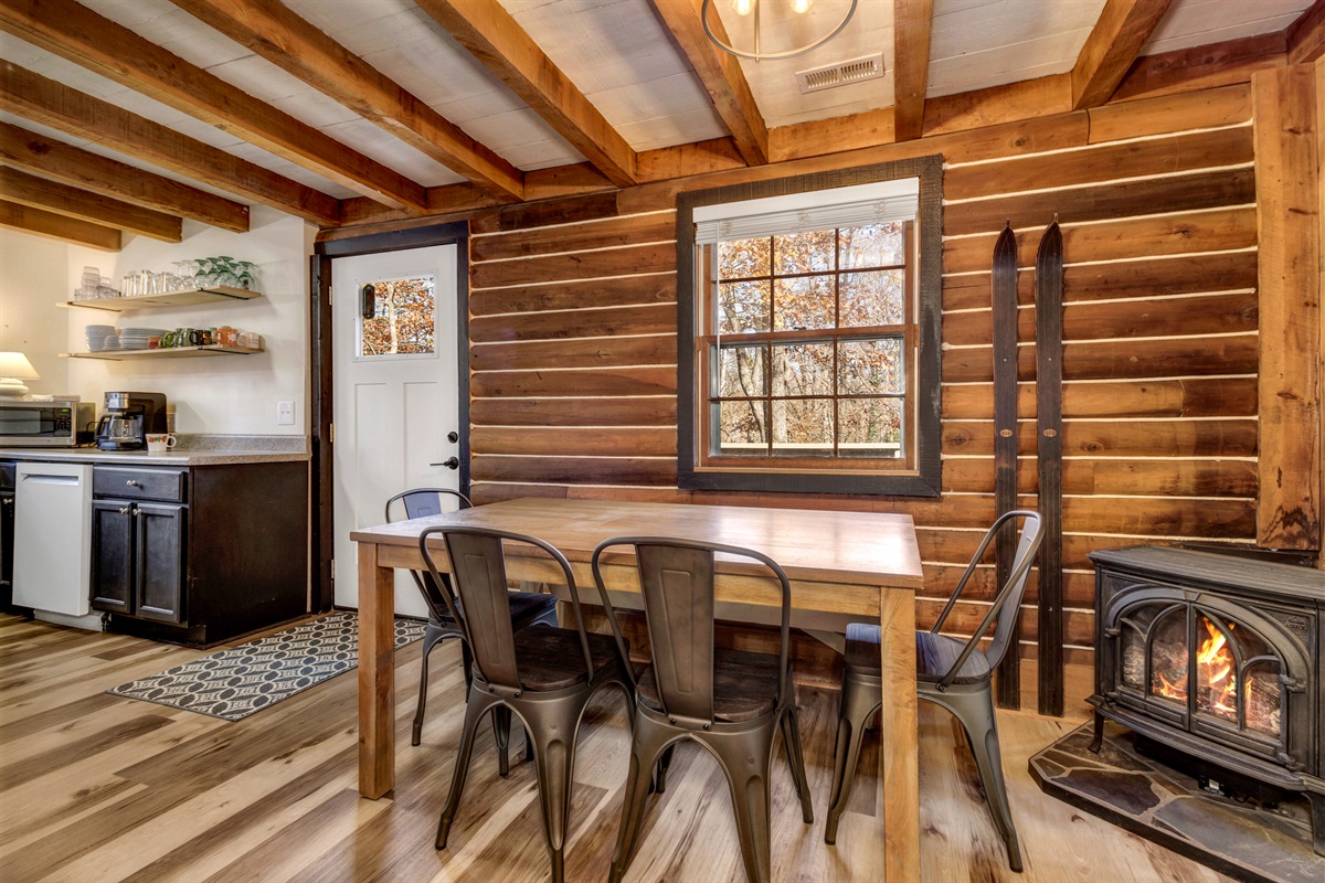 Dining Table with Electric Stove Fireplace