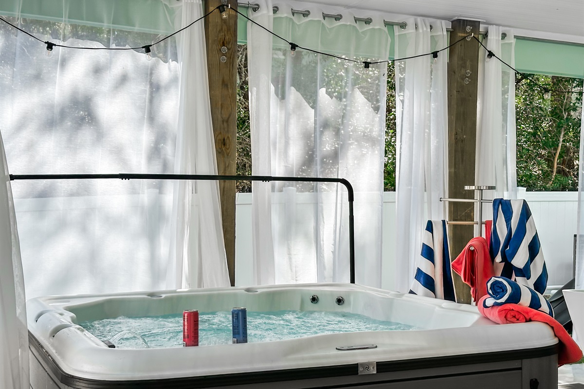 Pull the sheer curtains for a luxurious spa feel.