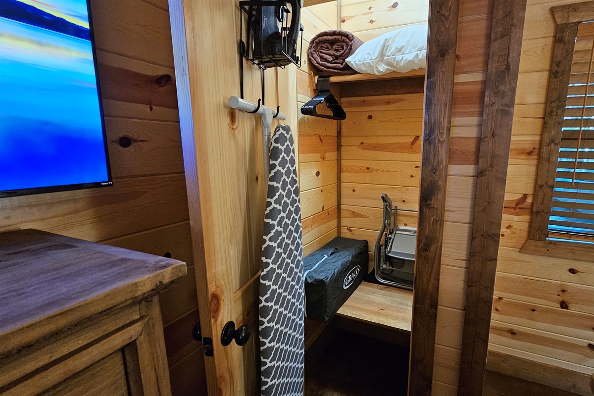 Storage location for Iron, board, Pack-n-Play, high chair.
