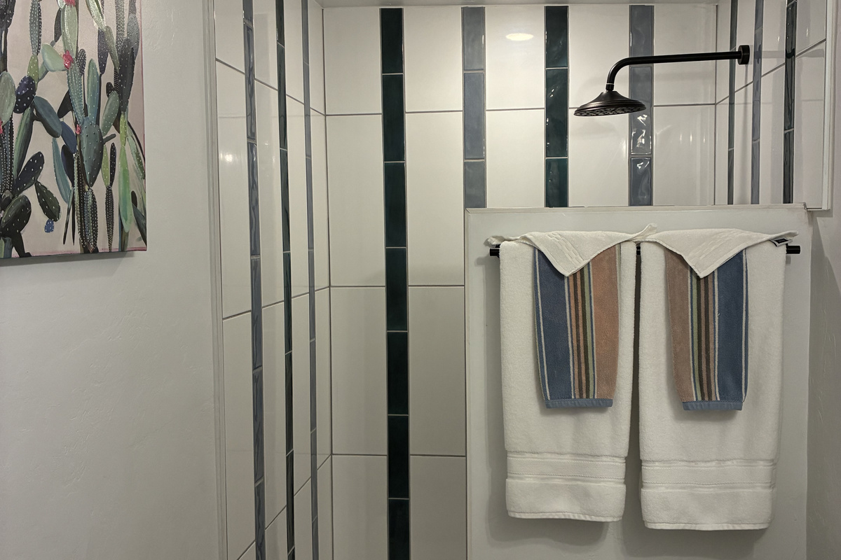 Walk in shower.