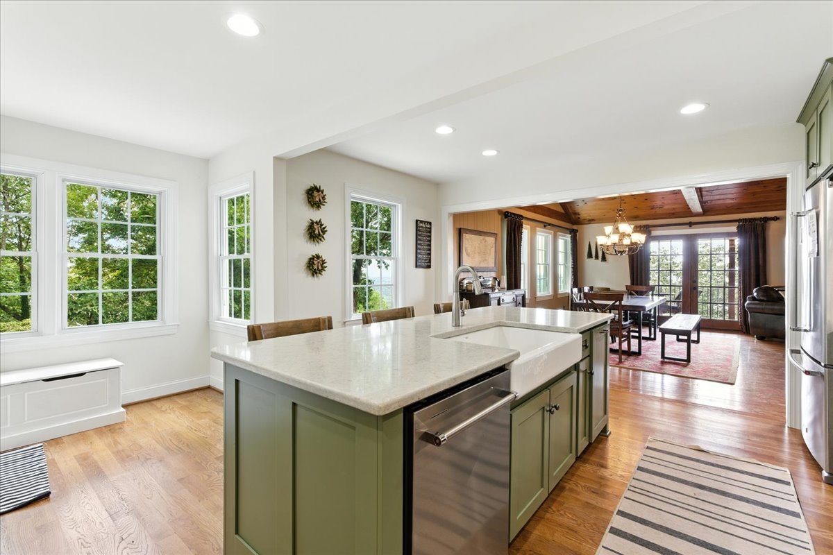 Enjoy plenty of counter space for meal prep or casual dining at the island.