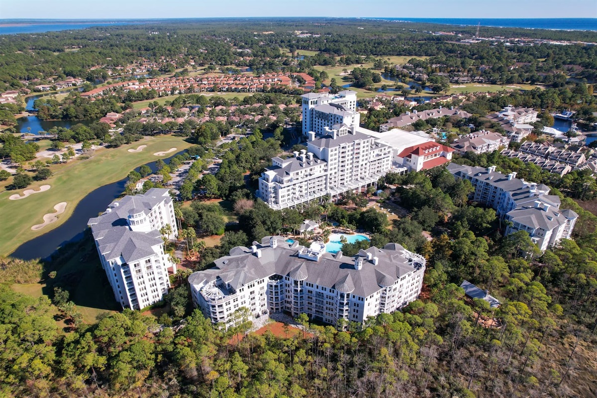 Ariel footage of the Bahia complex along the bayside of the SanDestin Golf & Beach Resort