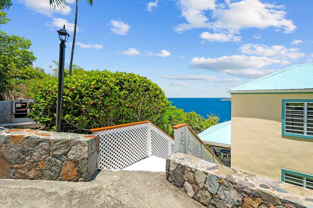From the parking area, you'll take the stairs down to your apartment