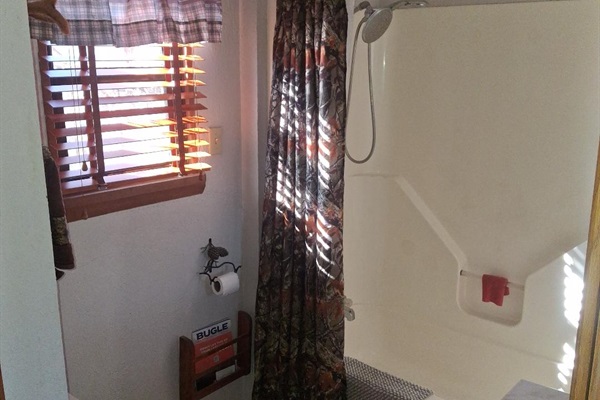 Bathroom with bathtub downstairs.