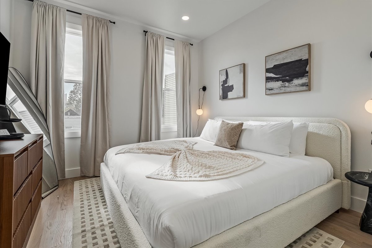 Comfortable king-size bed for a restful stay.