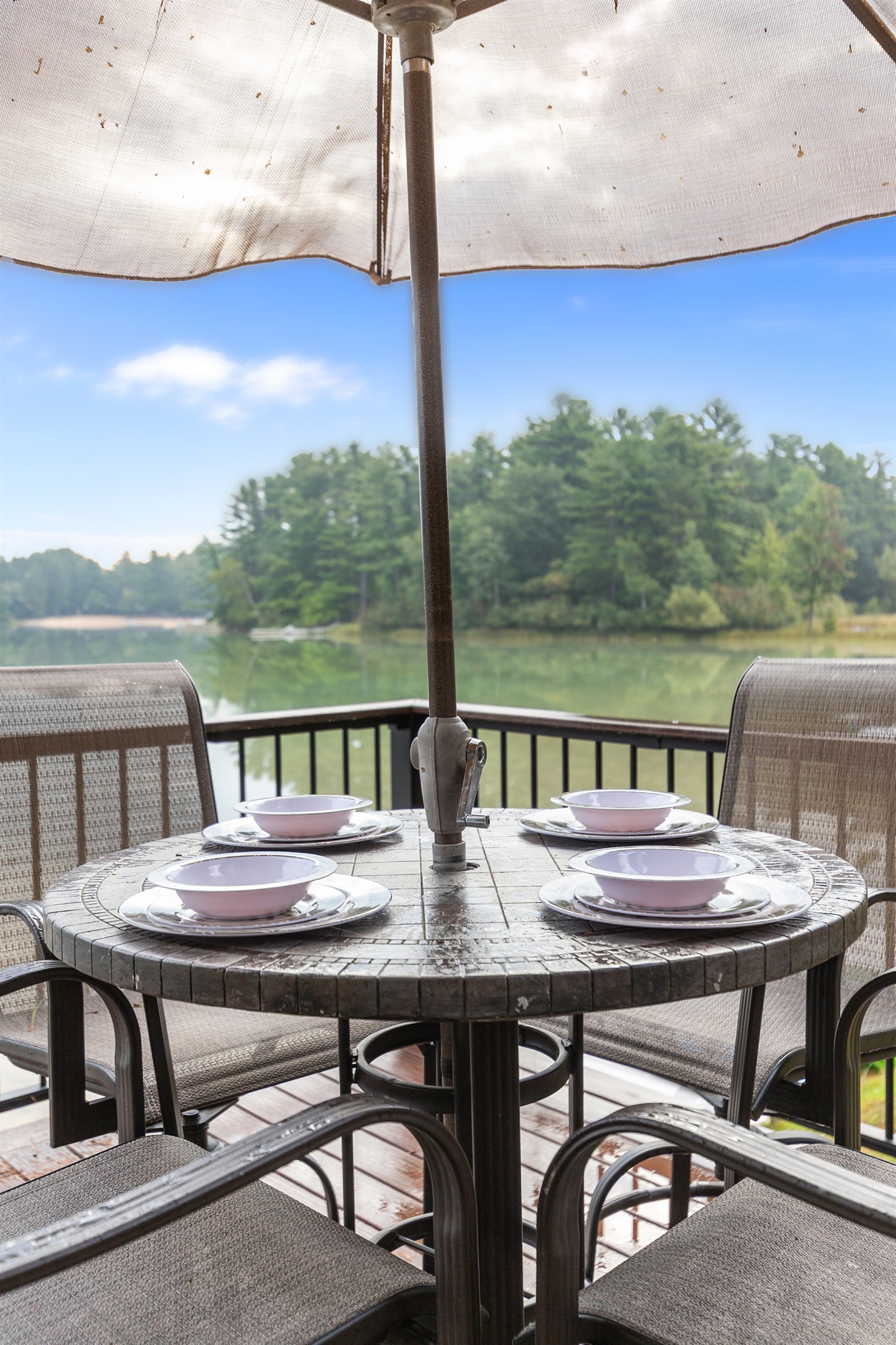 Experience dining al fresco—meals taste better in the fresh air with lake views.