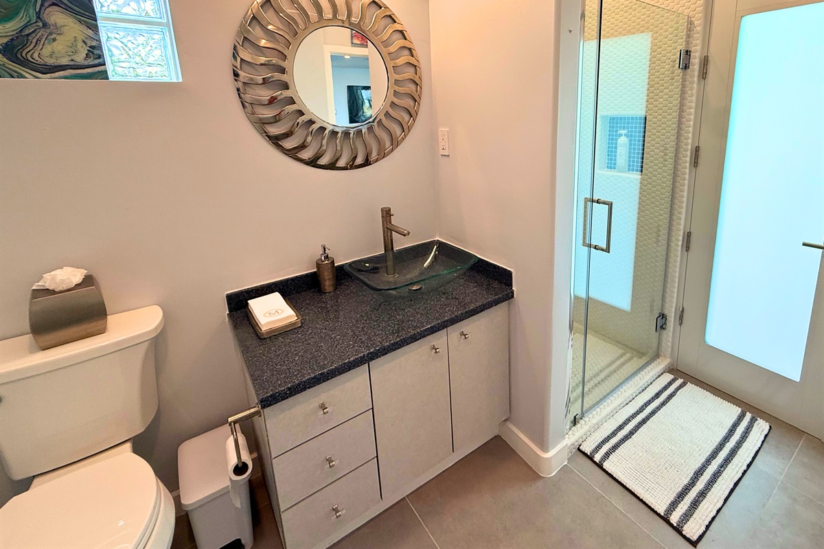 The door leads to the pool deck