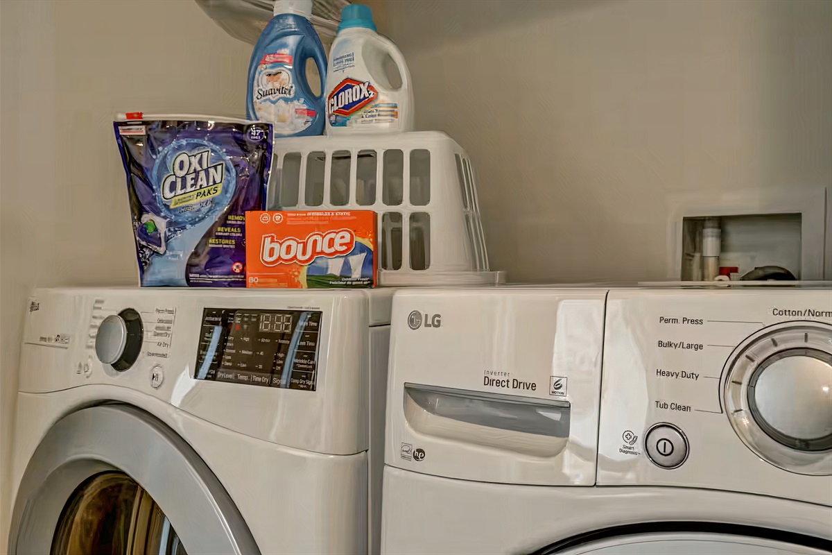 Free private washer and dryer with laundry detergent.