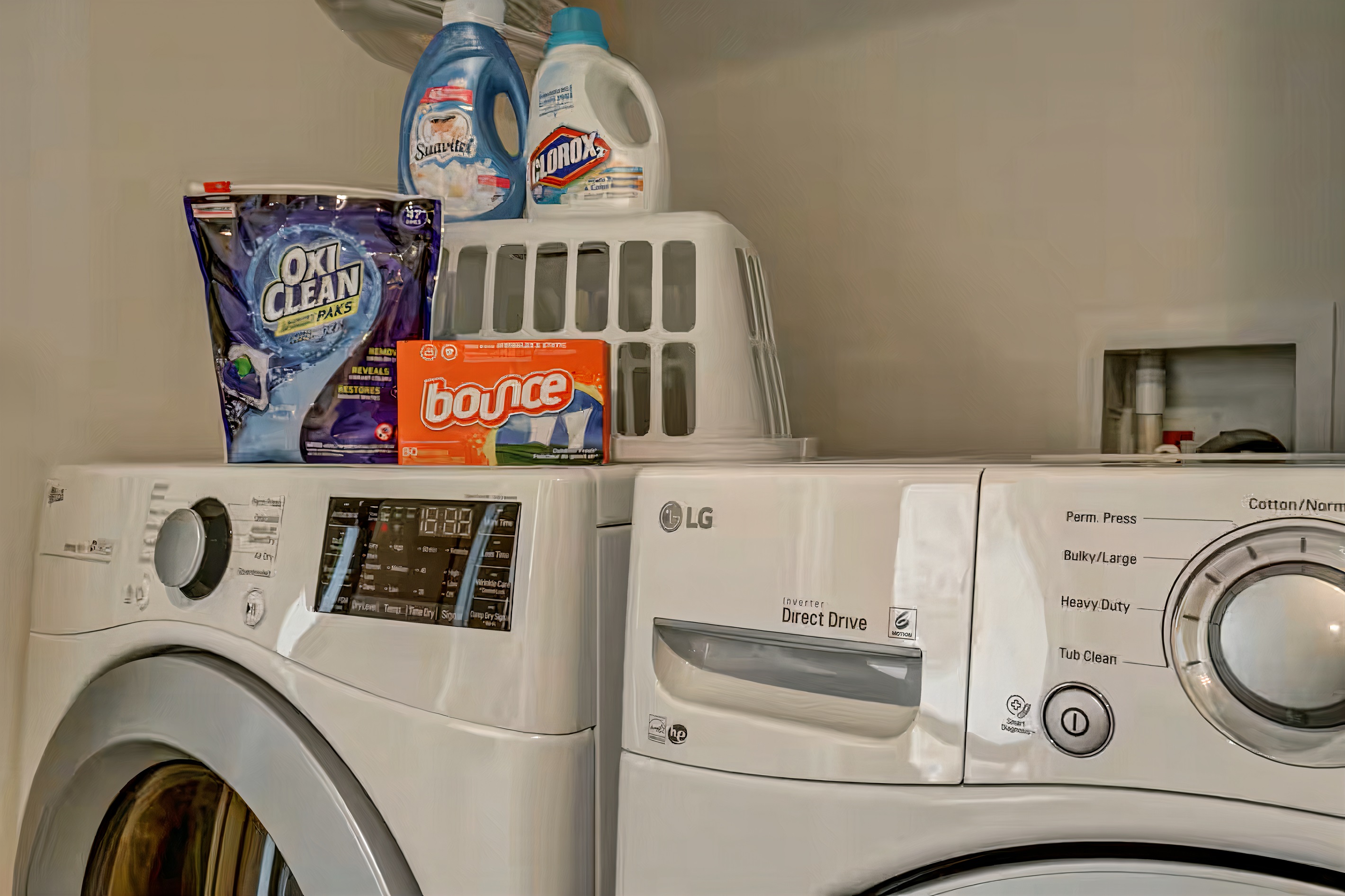Free private washer and dryer with laundry detergent.