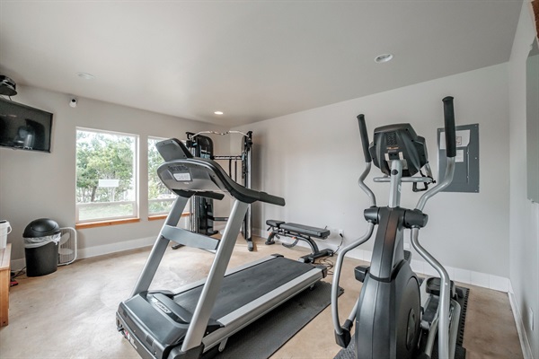 A community fitness room is available for guests who like to stay active during their stay. 