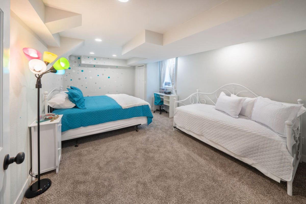 The 90's room is located in the basement and has been fully renovated.