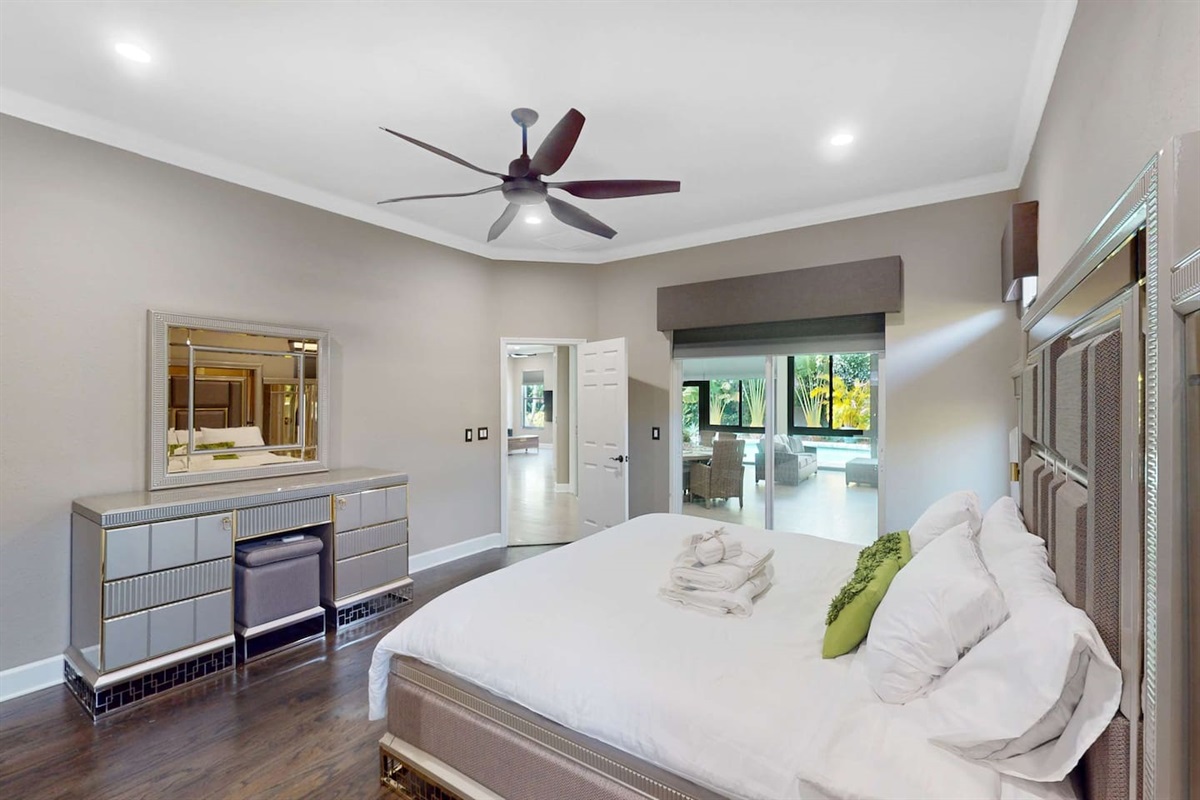 Peaceful master suite w/ seamless flow to the bath.