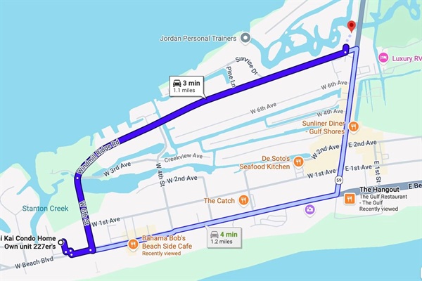 Route to The Oyster House. This is also the quickest route to the condo from Hwy 59 during peak traffic. 