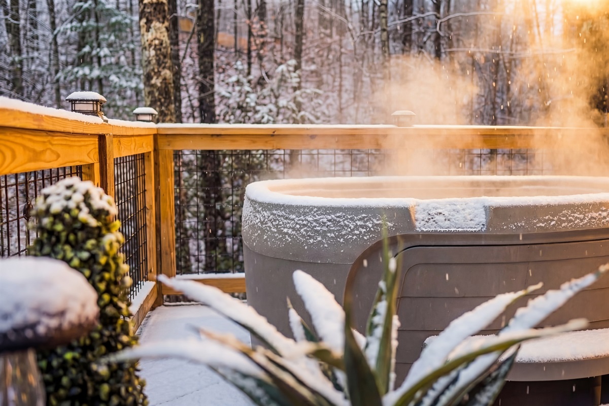 Access to your own private hot tub with room for 4 people. Especially cozy on the rare occasion when it snows in The Smoky Mountains!