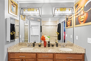 Master Suite's double sink, toilet and shower upstairs