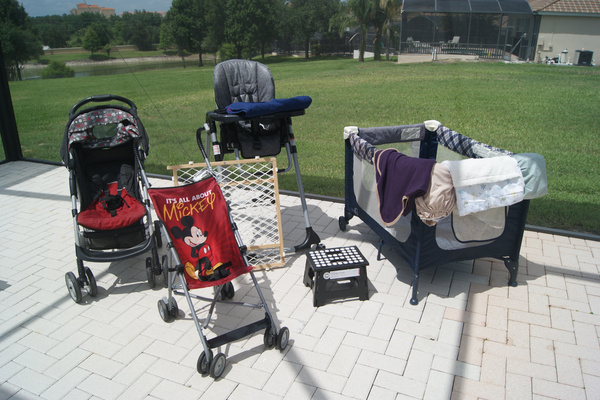 strollers - high chair - pack n play - stair guard - room monitor - drinks cooler - mini step