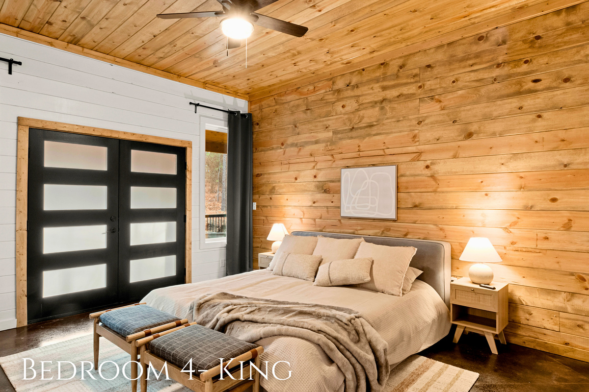 The glass-paneled doors let in plenty of natural light, connecting the room to the outdoors.
