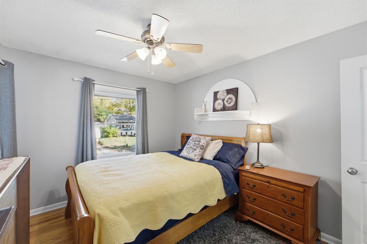 Bedroom 1, the first bedroom down the hallway on the left is equipped with a high-end adjustable bed frame for an excellent night sleep.