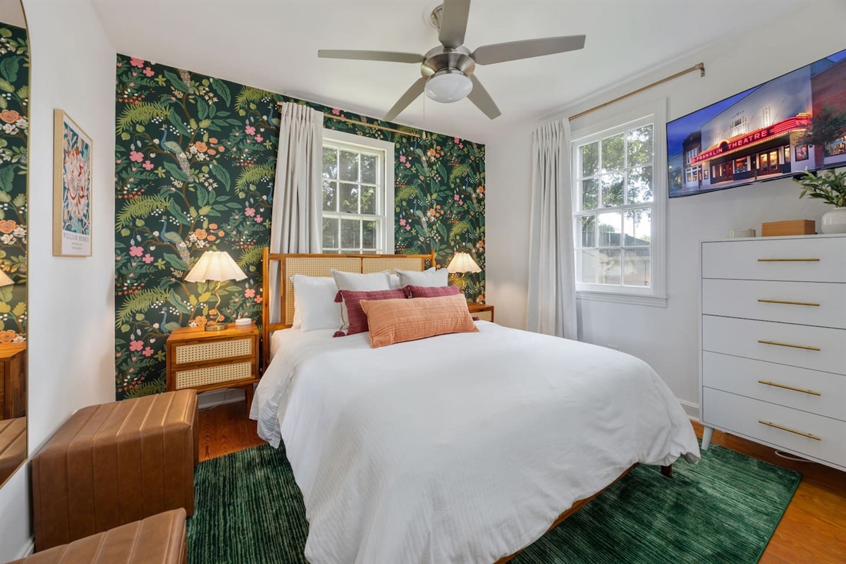 Wilding House has two Queen bedrooms, each with a smart TV, dresser, sound machine, and a closet.