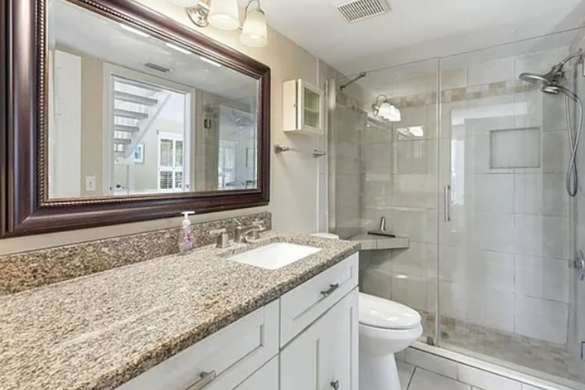 Primary bath attached to main bedroom on the first floor