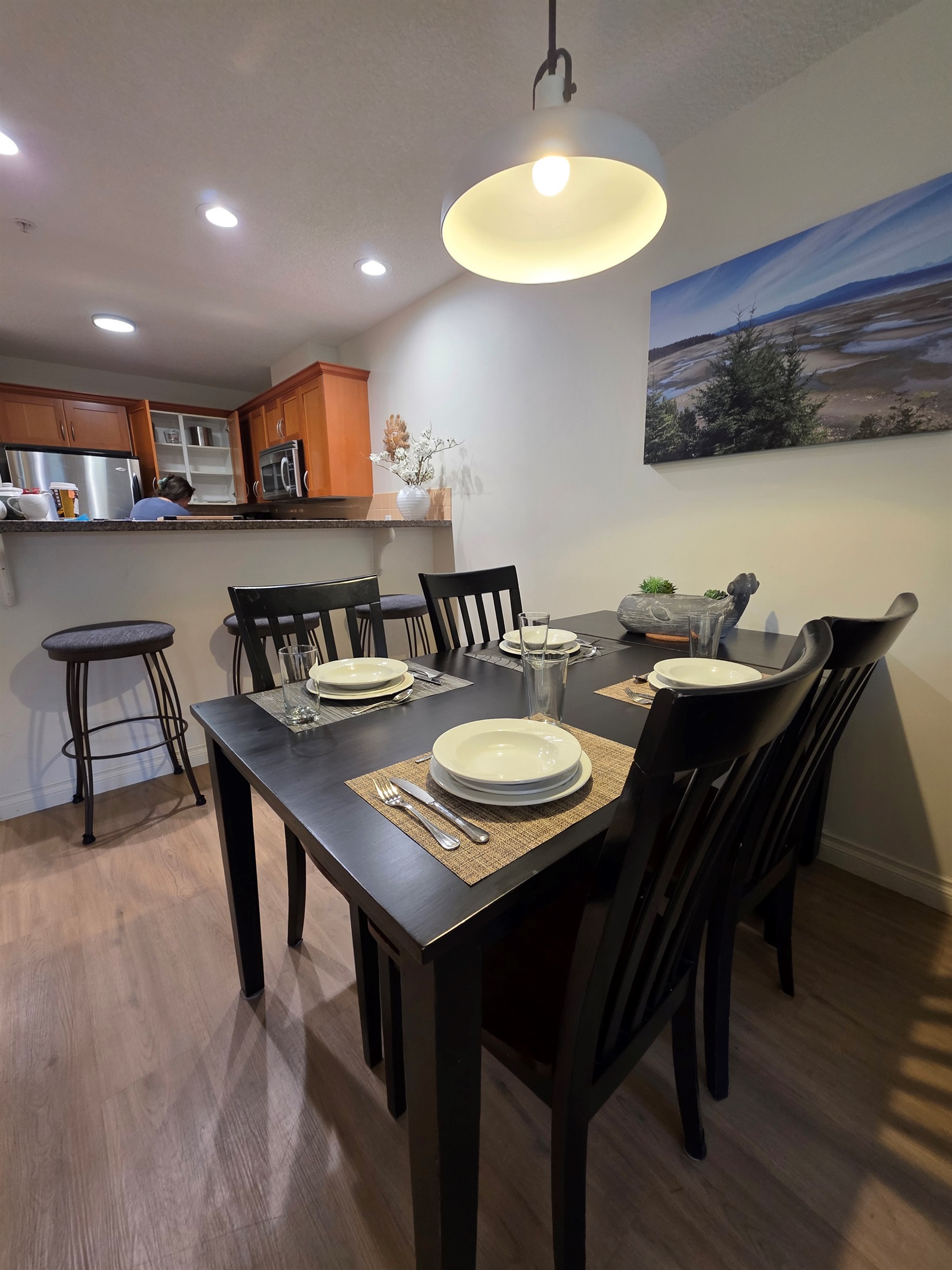 Highend dish and glassware. Do not worry there is a dishwasher!