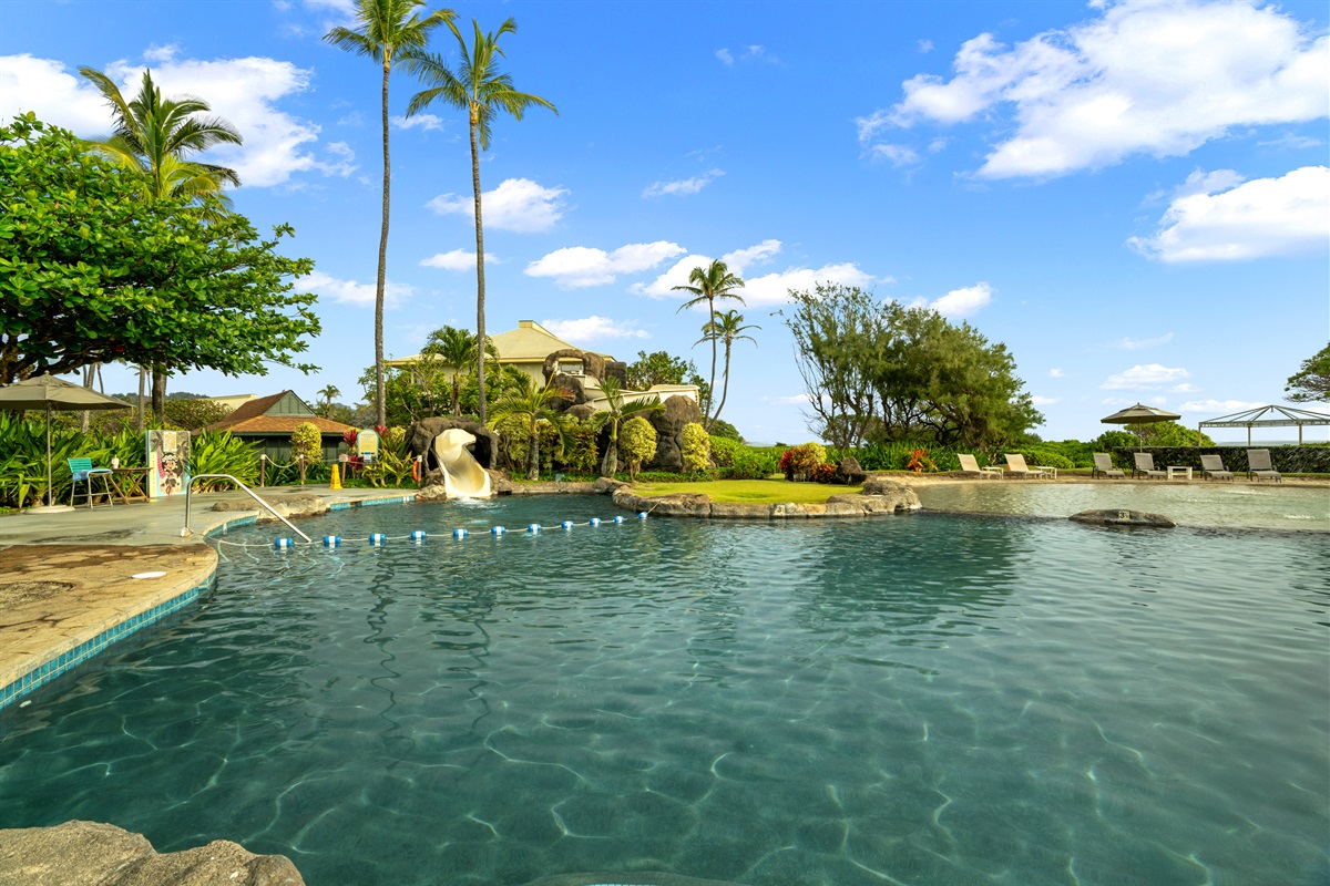 Resort Lagoon Pools  Four lagoon-style pools, hot tubs, and a waterslide for relaxing or playing in the sun.