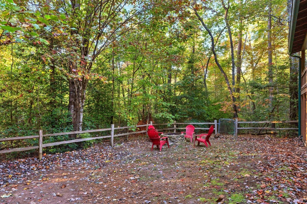 Fire pit in fenced back yard