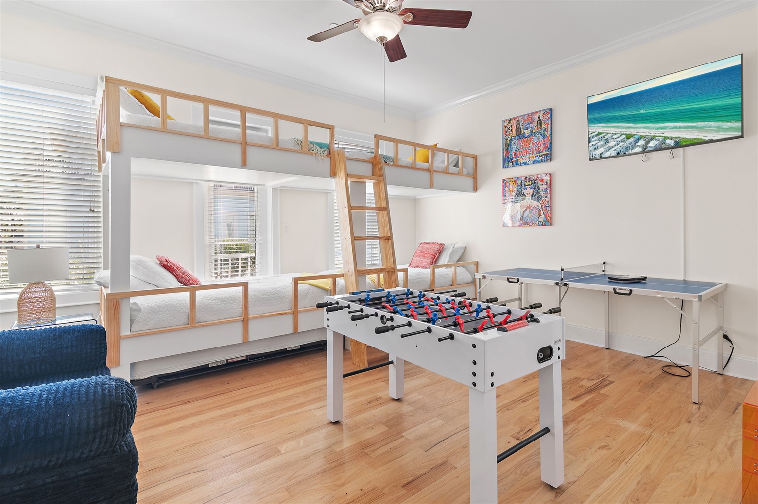 Kids' Bunk Room is a BLAST! Ping pong, foosball, giant ConnectFour, tons of other books and games, attached full bathroom and a big TV.