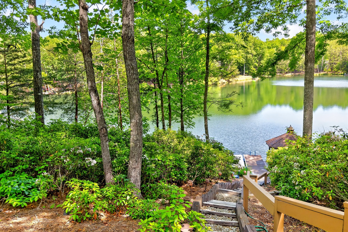 Head downstairs to the gazebo to sit by the water