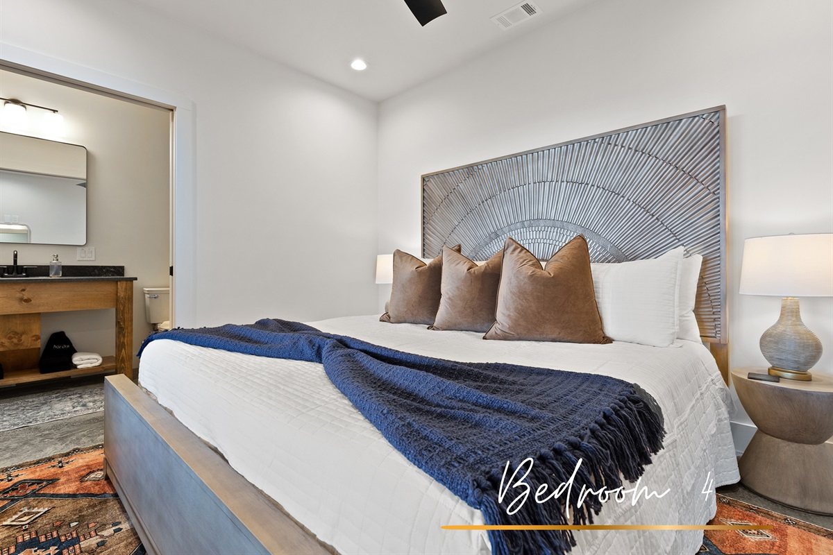 Spacious serenity with a king bed, where contemporary meets rustic charm for a restful night's sleep.