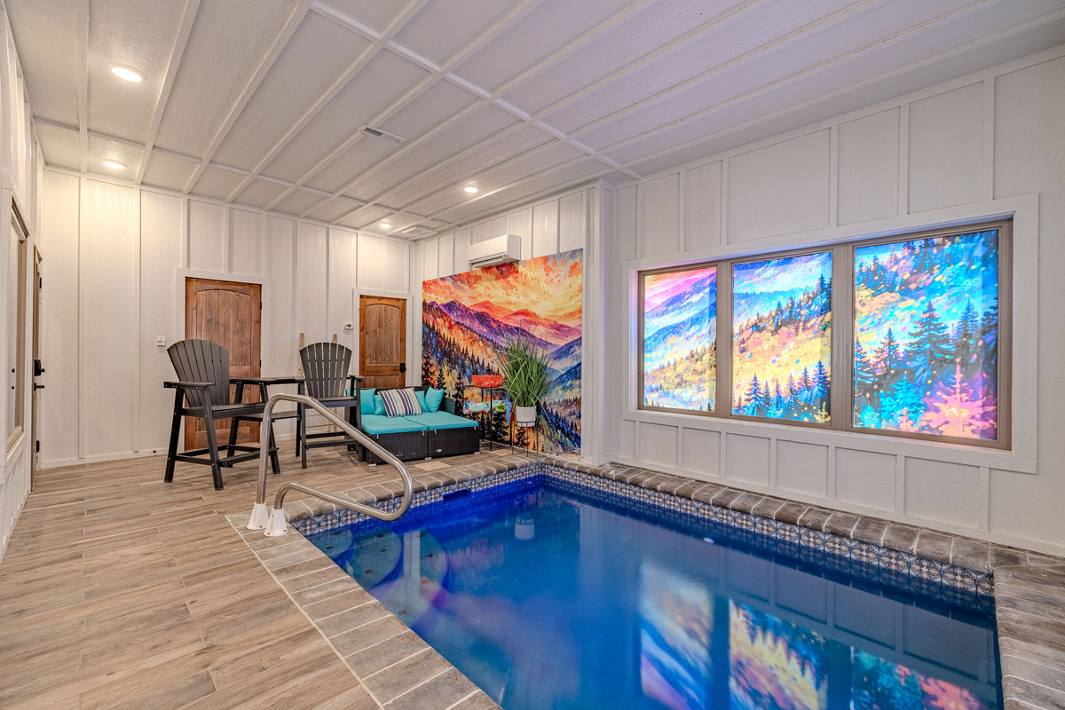 The private indoor pool is ready for fun in every season.