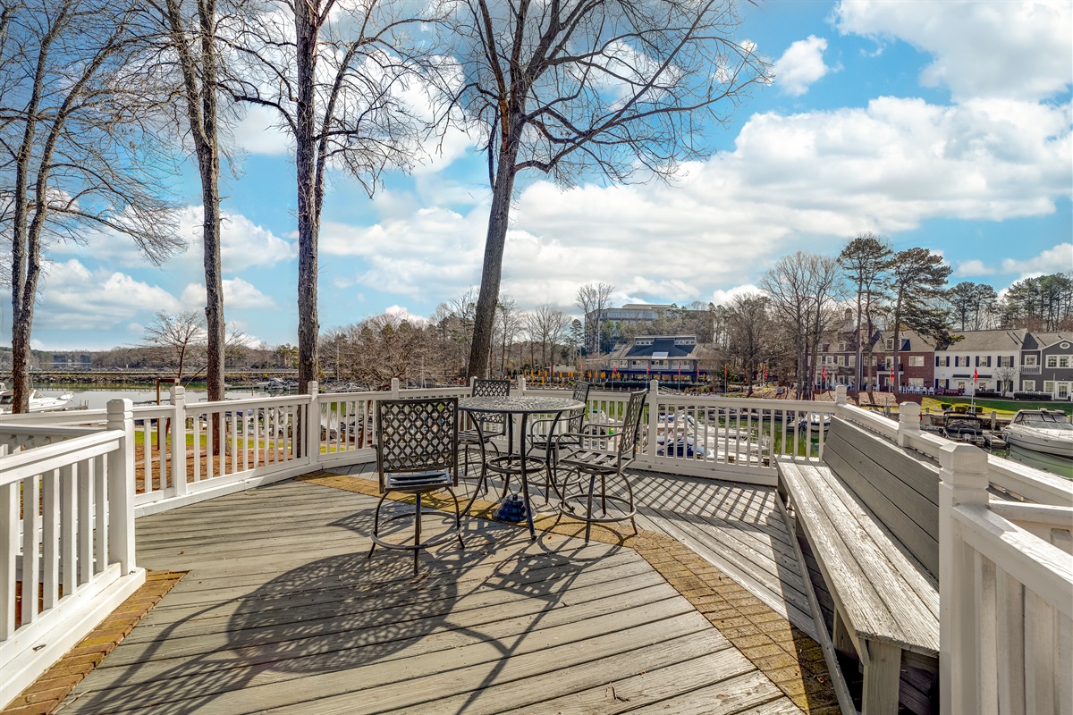 Outdoor seating near community pool