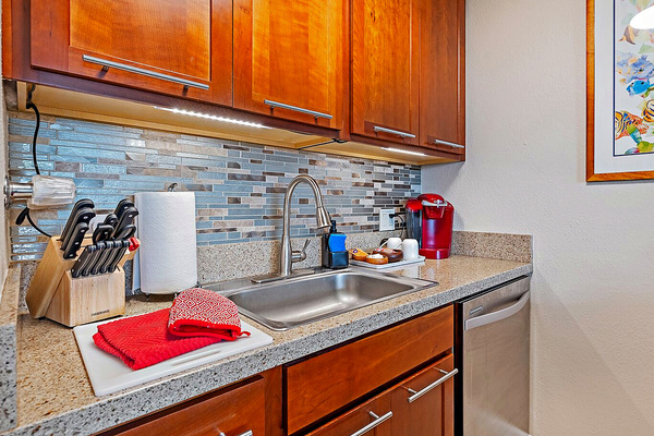 Remodeled kitchen with dishwasher, Keurig and regular drip coffee maker too.