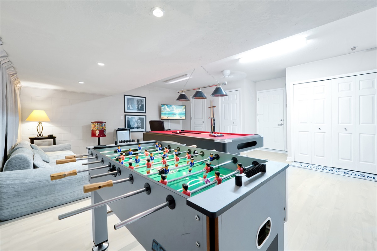 Foosball, pool table,and gaming