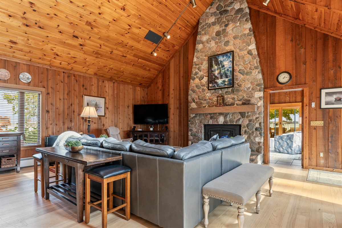 Rustic charm meets modern comfort in this bright, open living space