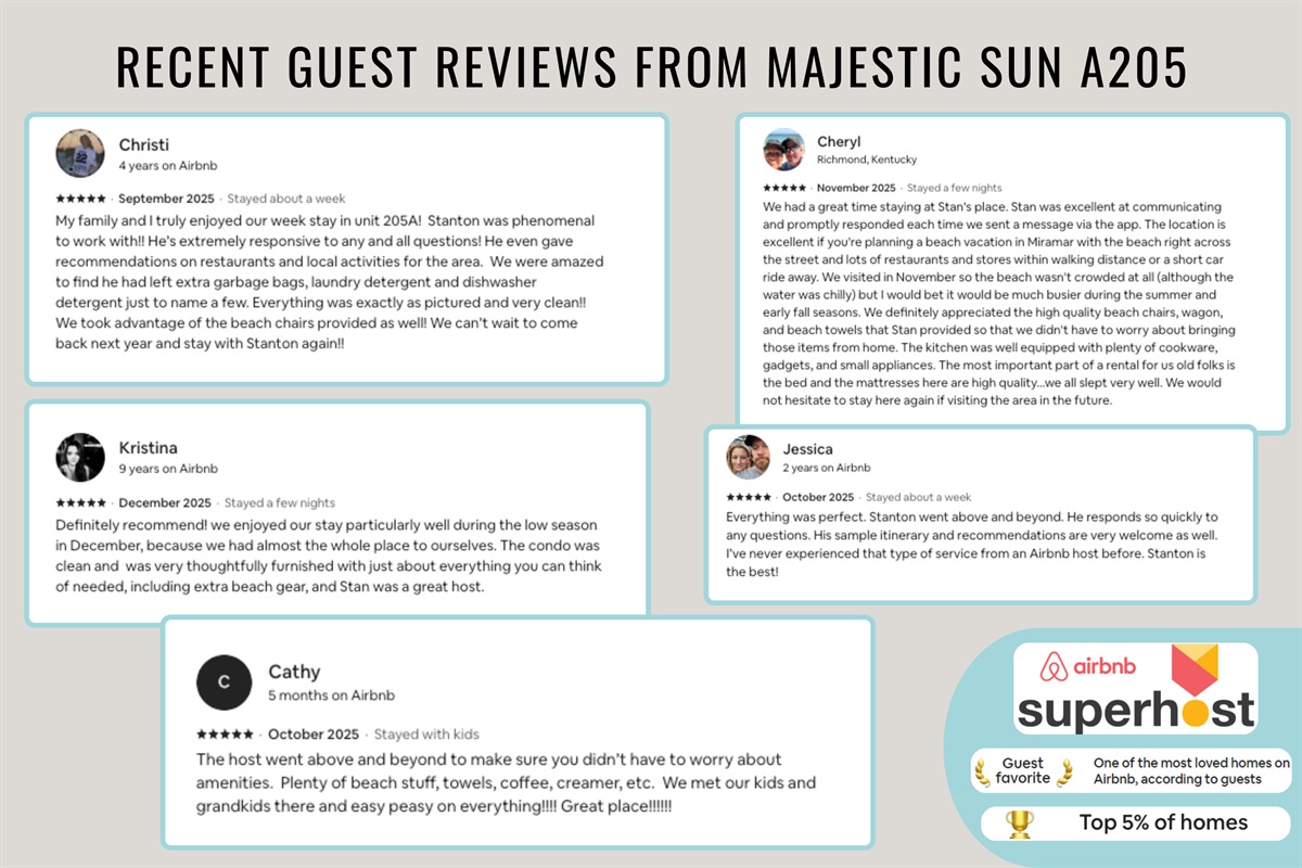 Recent reviews from happy guests show that you are in good hands!