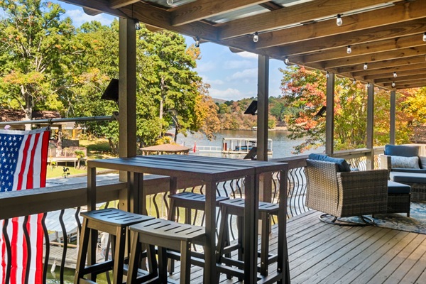 String lights make the deck fun at night — Breakaway on Lake Hamilton