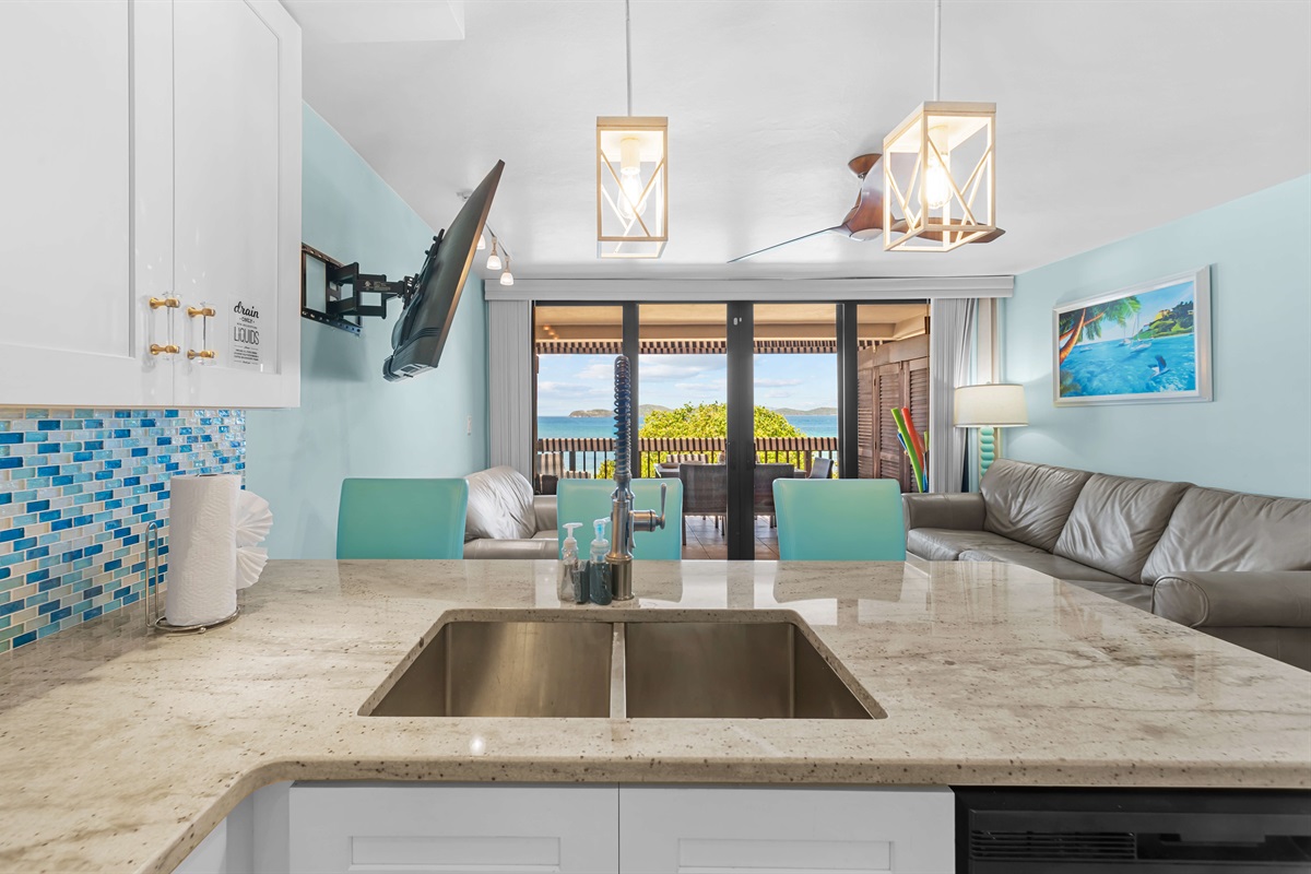 Enjoy the view of the Caribbean Sea even from the kitchen