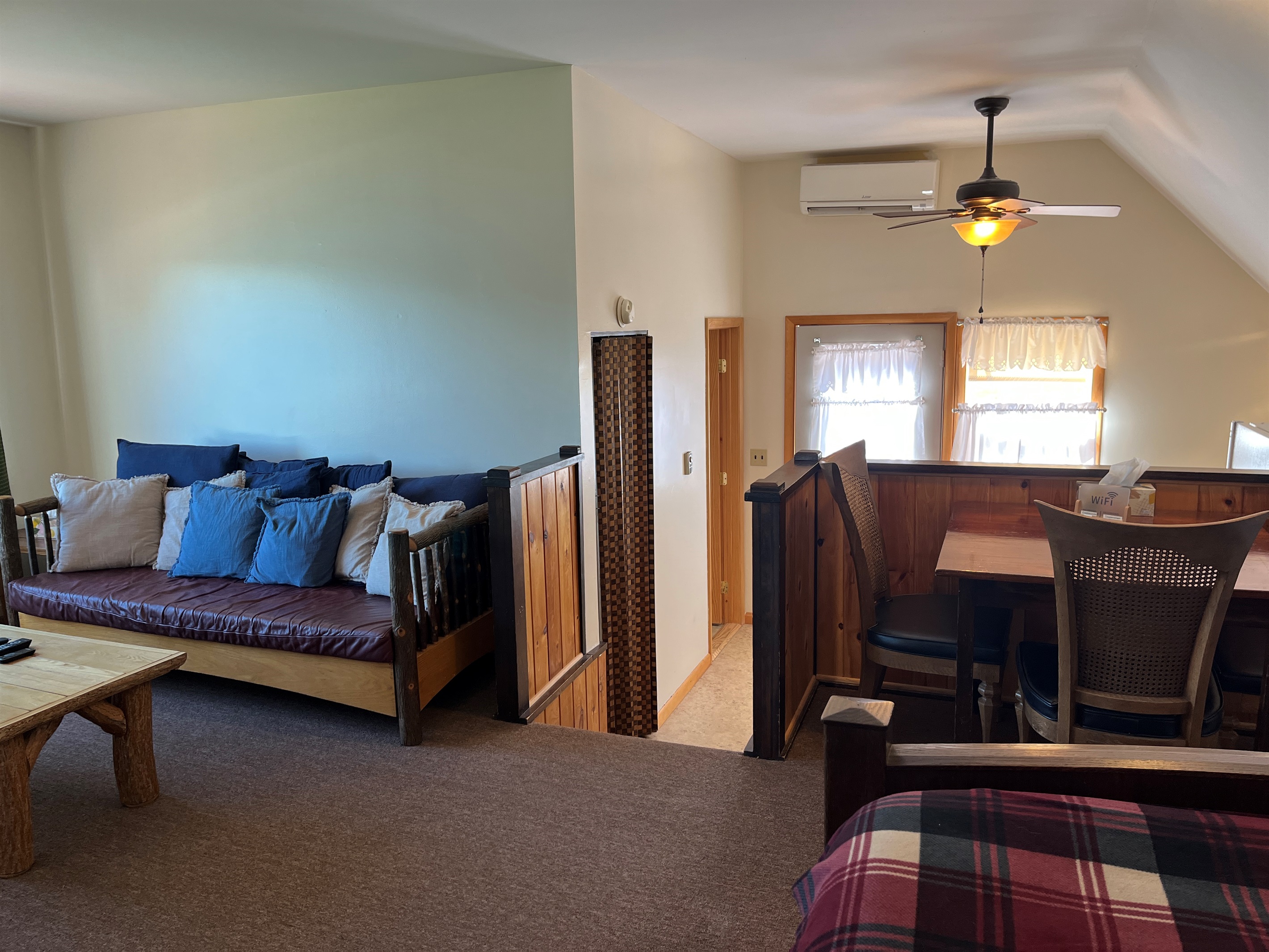 Living area, dining, double bed