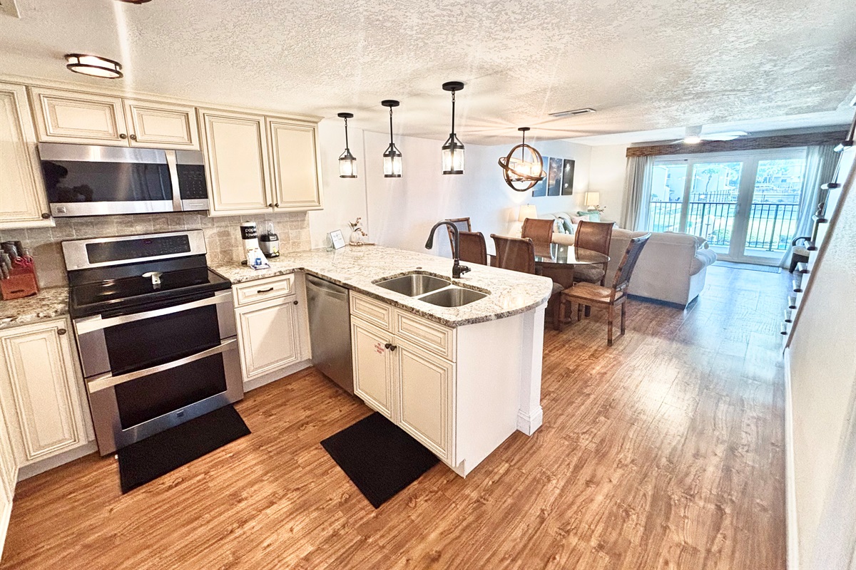 Beautifully updated open concept kitchen