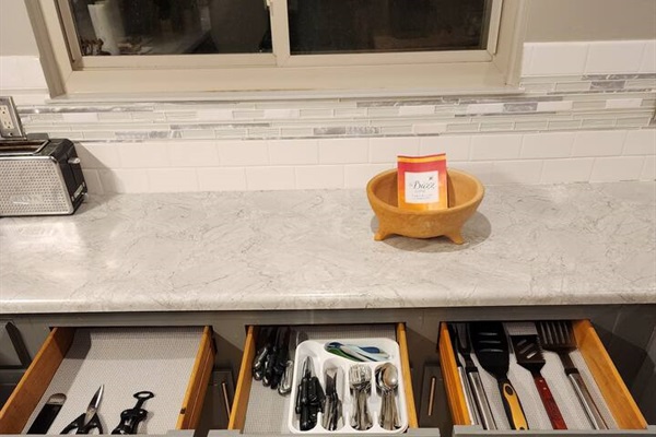 Drawers fully loaded for cooking. 