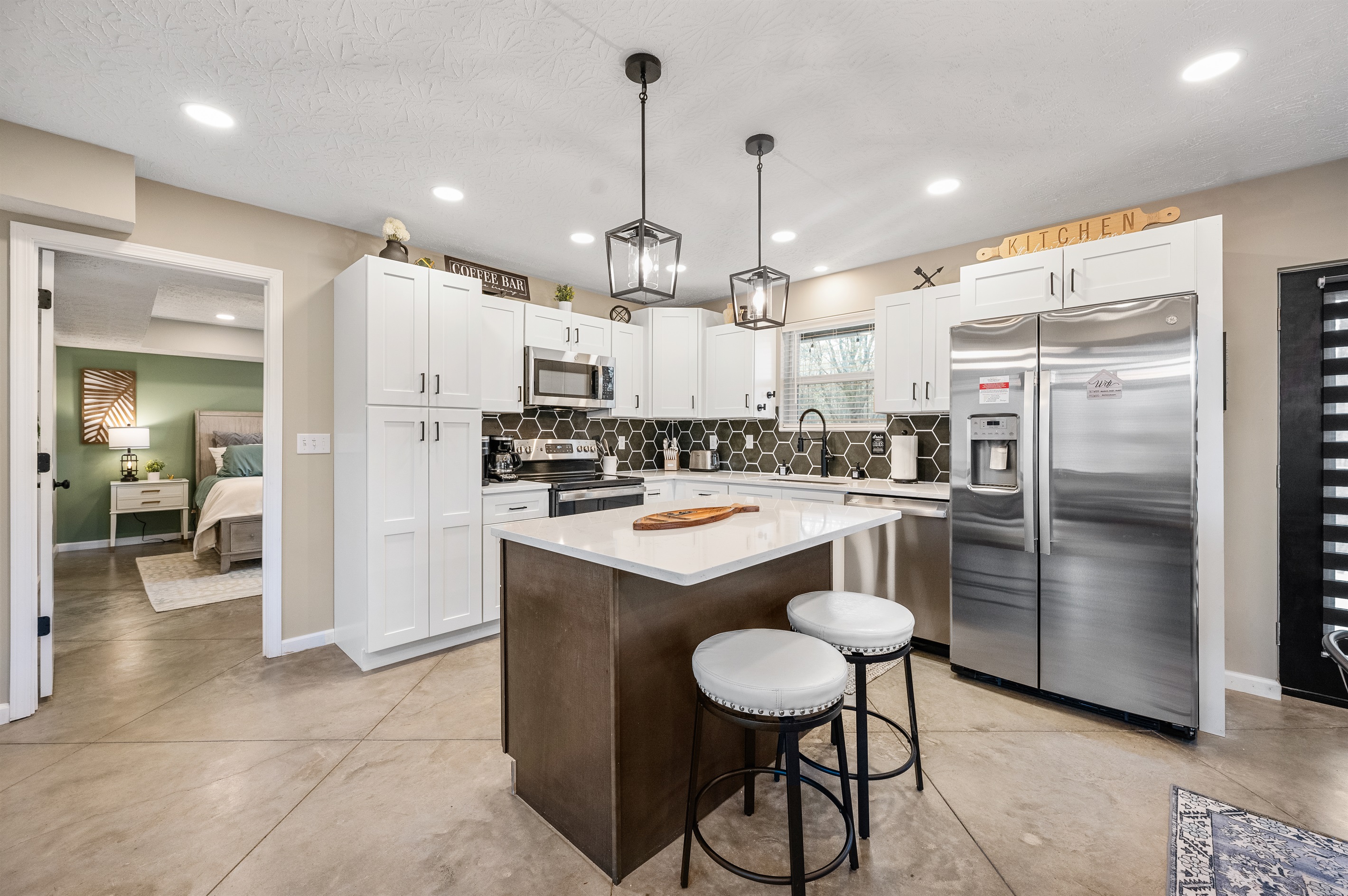 Under the kitchen sink, you’ll find a starter pack of essentials: trash bags, dishwasher pods, paper towels, and a sponge. You’ll also find a fire extinguisher and first aid kit for peace of mind.