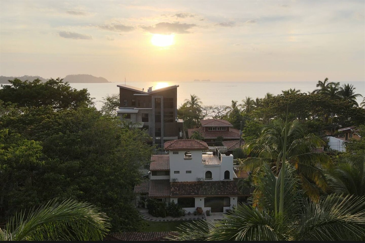 Drone view towards Beach over Laguna Azul.  It's a  short 2 minute walk to the beach try to catch at least one sunset...