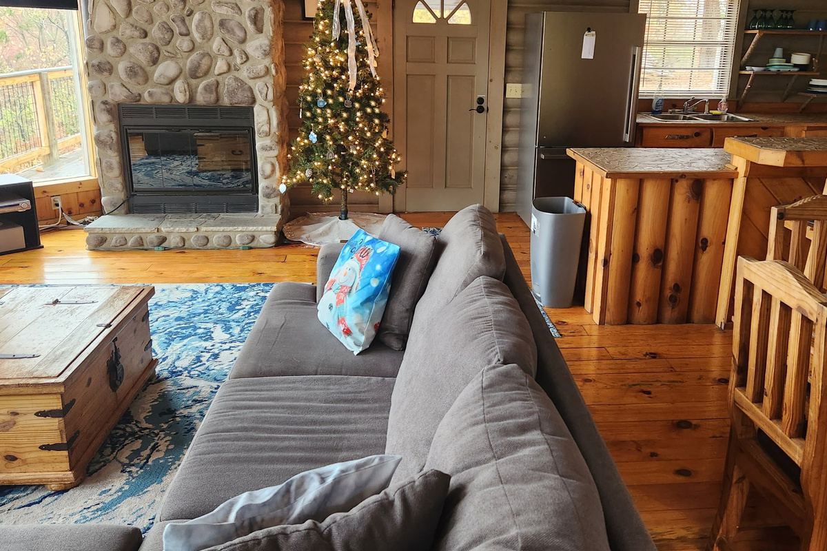 Christmas Family/Dining Room, Kitchen & Fireplace