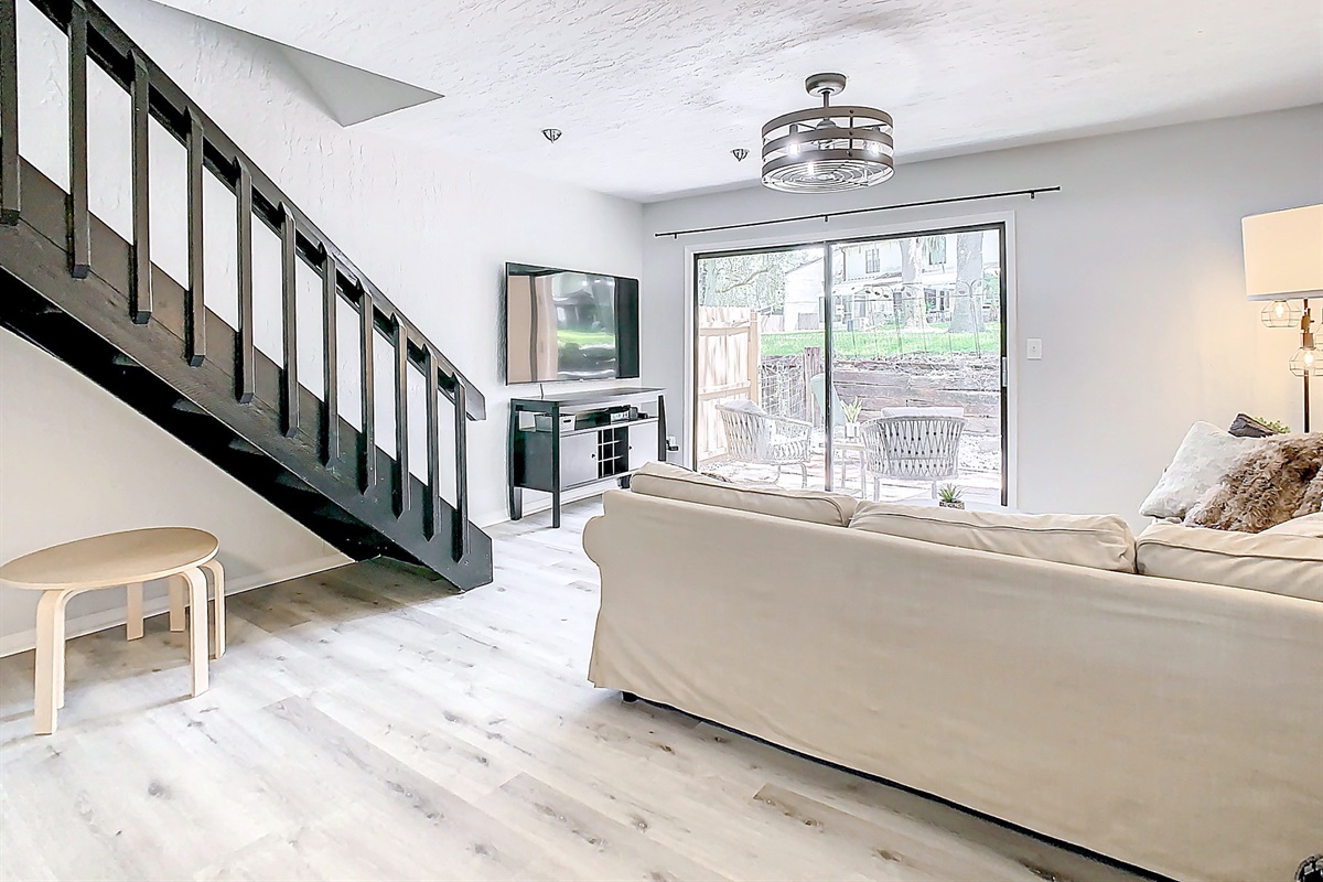 Beautiful exterior view of the modern vacation home at 2403 Brigadoon Drive, featuring clean architectural lines and welcoming curb appeal with landscaped surroundings.