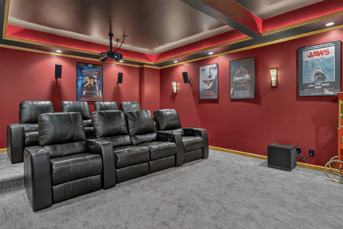 Private theater with reclining leather seats