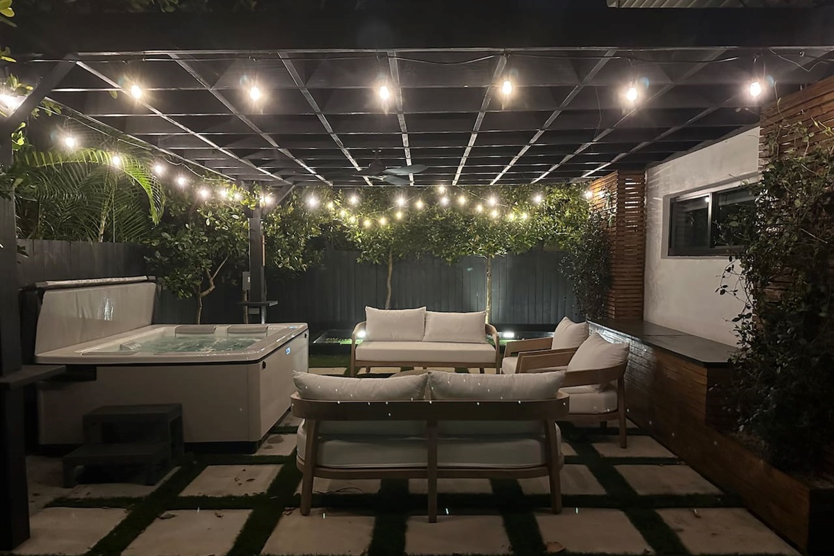 Relax under the stars in our newly installed custom Bullfrog spa, nestled beneath a charming pergola and thoughtfully designed to provide the ultimate in comfort, relaxation, and enjoyment.